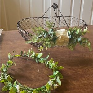 Wire flower girl basket &headband with faux floral